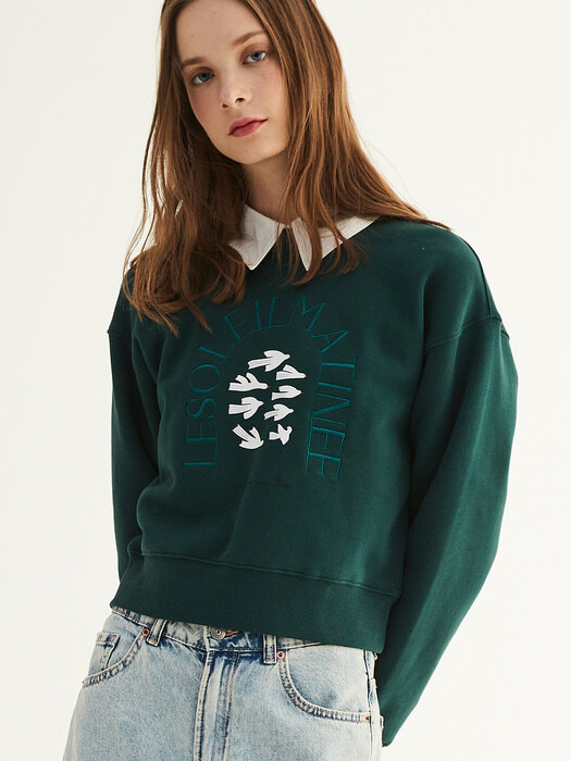 Luster Arch Fly Soleil Crop Sweat Shirts [Deep Green]