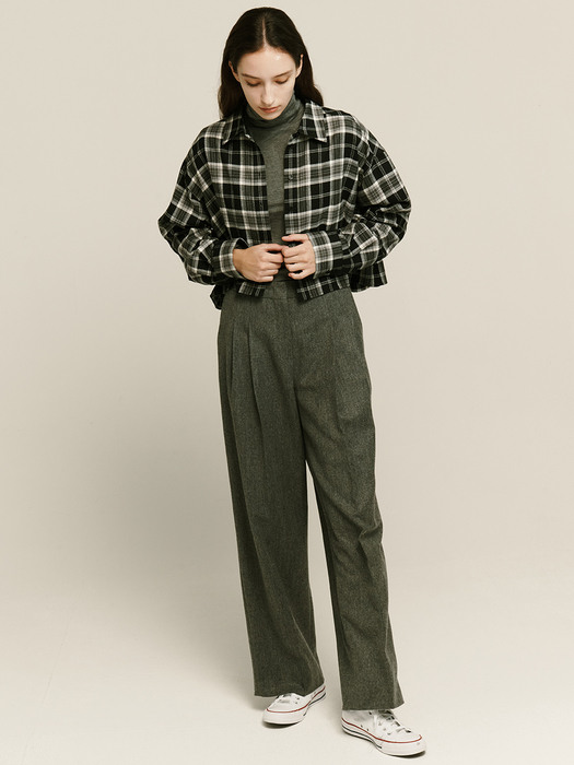 [Day-wool] Check Cropped Shirt