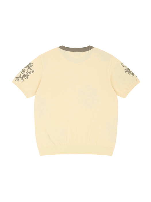 Sunset with you intarsia knit T-shirt Cream beige Unisex