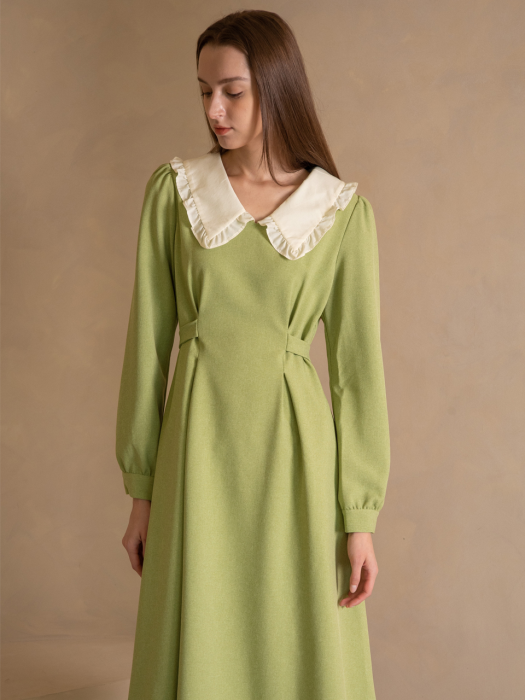 WED Windy contrast lapel greenery dress
