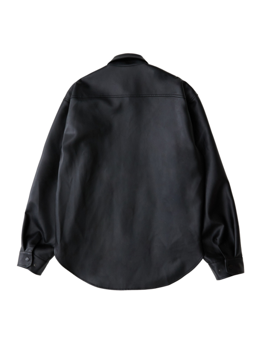 9076 VEGAN LEATHER LOGO SHIRT JACKET_BLACK