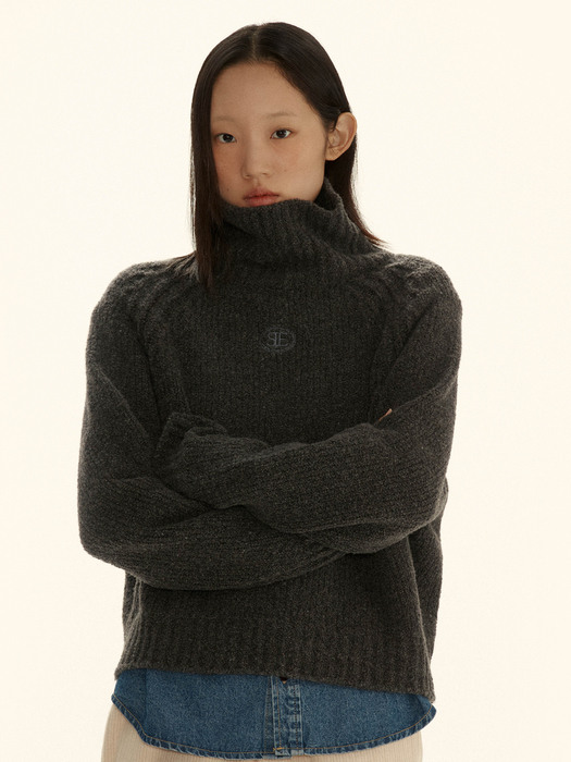 Boucle High Neck Knit (Grey)