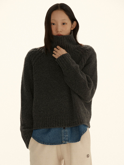 Boucle High Neck Knit (Grey)