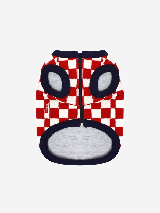 CHECKERBOARD SLEEVELESS ZIPUP-RED(누빔집업)