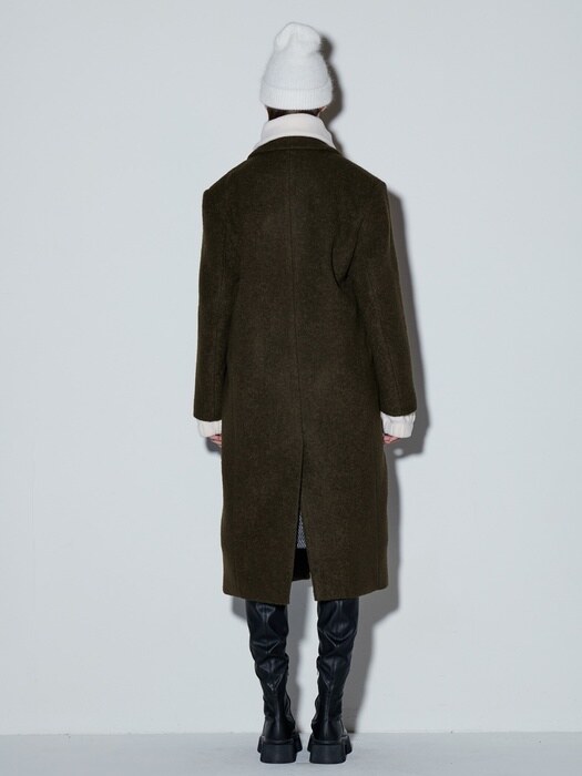 WOOL BUCLE DOUBLE LONG COAT / KHAKI BROWN