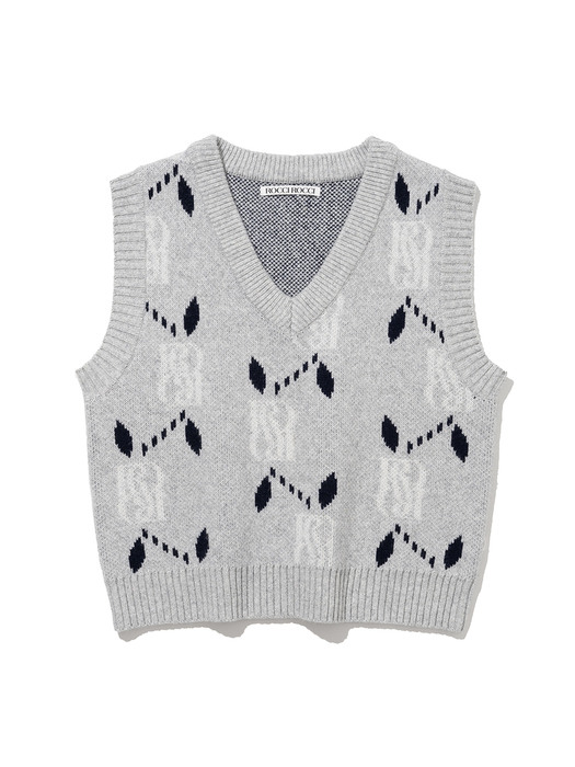 Jacquard V Neck Knit Vest [GREY]