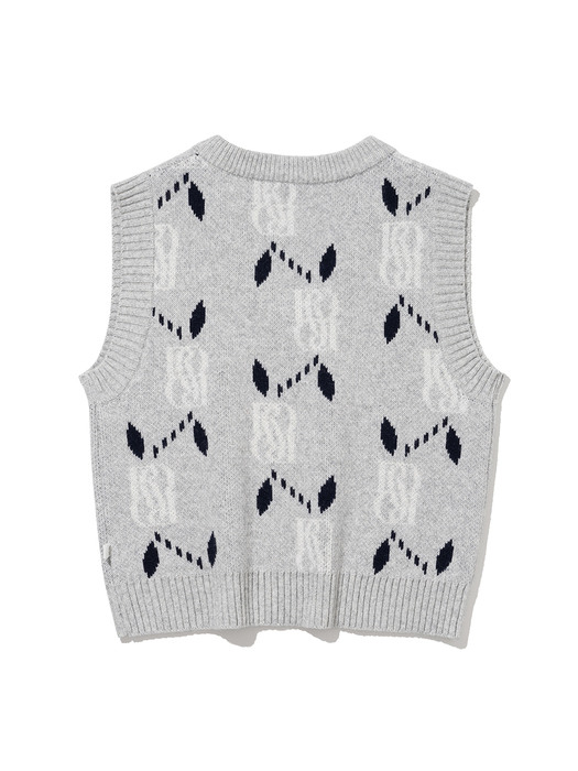 Jacquard V Neck Knit Vest [GREY]