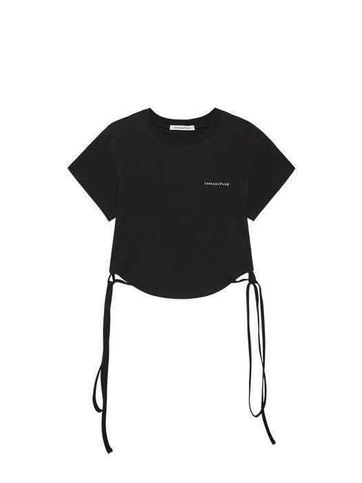 스트랩 크롭 티셔츠 - 블랙