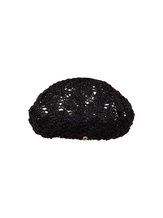 Crochet Knit Beret  - Black