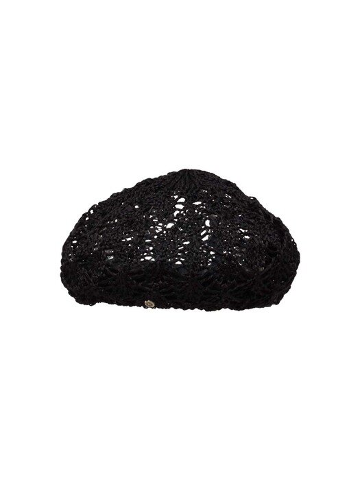 Crochet Knit Beret  - Black