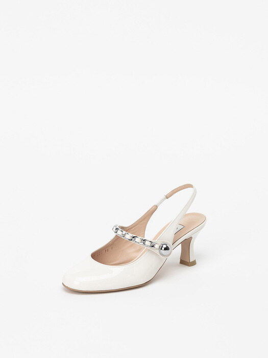 Aria Chained Slingback Pumps in Milky White Patent