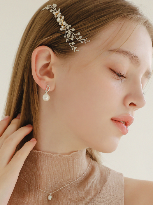 drop Pearl One-Touch Silver Earrings M03878