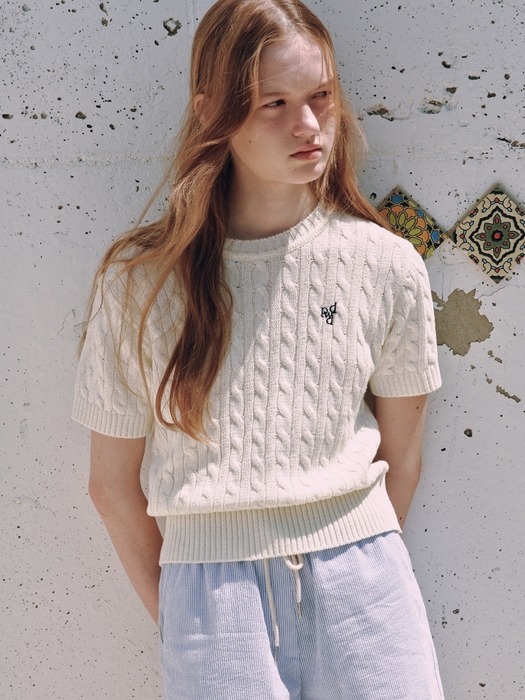 half sleeve cable knit - ivory