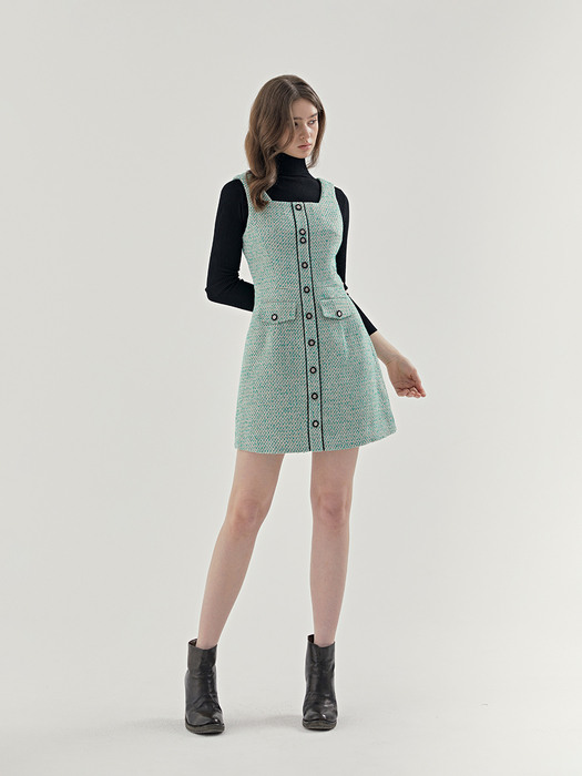 Wool Squared Neck Bustier Dress_Green