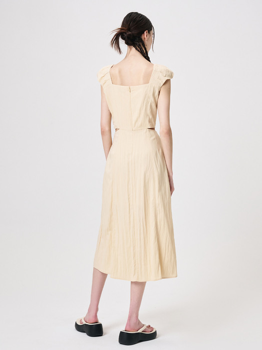 Shoulder Pintuck Detail Dress, Cream Beige