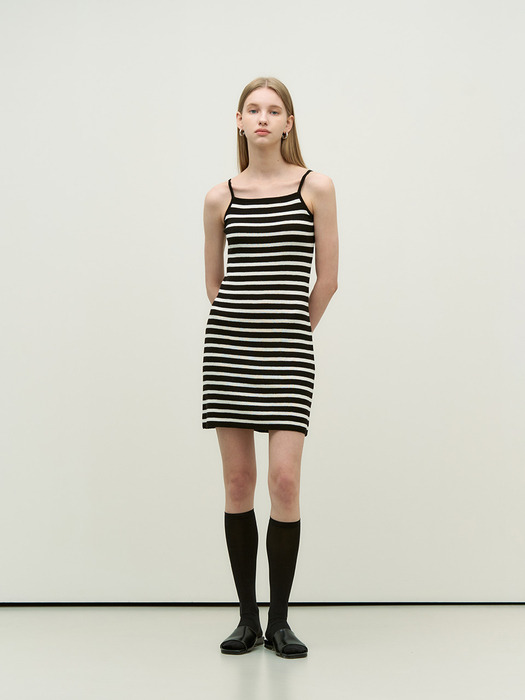 Milky stripe sleeveless mini dress - black