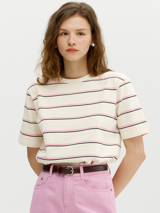 COSENZA Stripe t-shirts (Natural&Pink)
