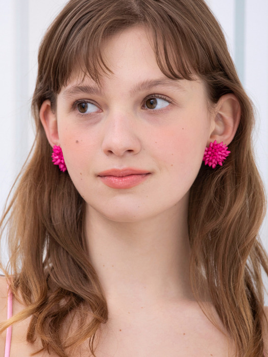 poping flower earrings (DEEP PINK)