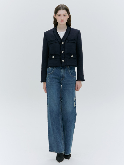 VINTAGE DARK WASH WIDE DENIM PANTS [INDIGO BLUE][BLUE]