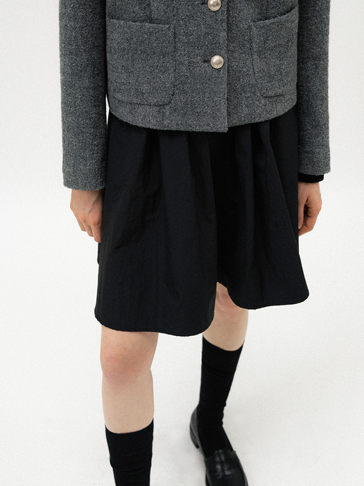 Shirring flared half skirt (Black)