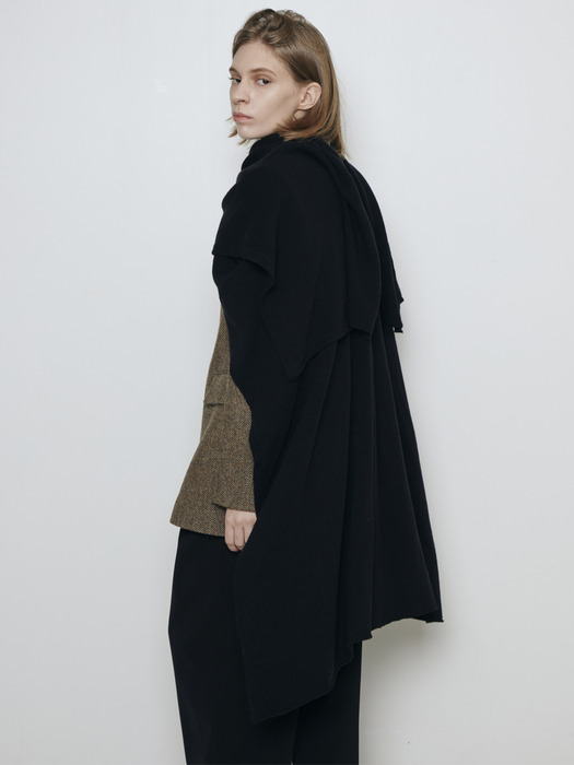 Cashmere Blended Two-way Shawl_Black