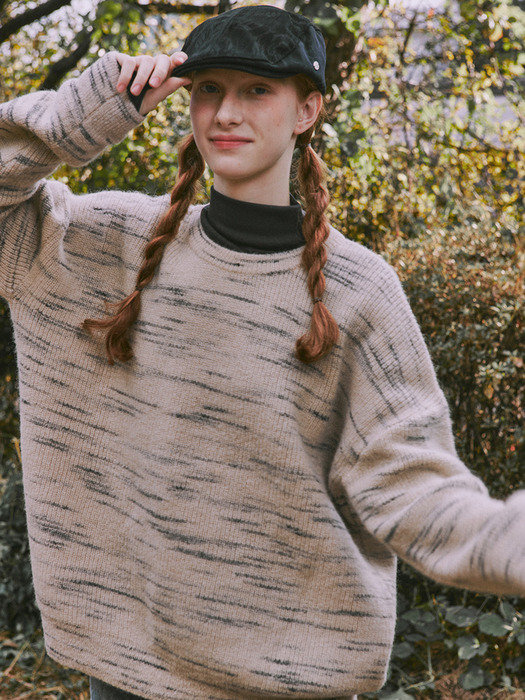 stripe alpaca pullover-beige