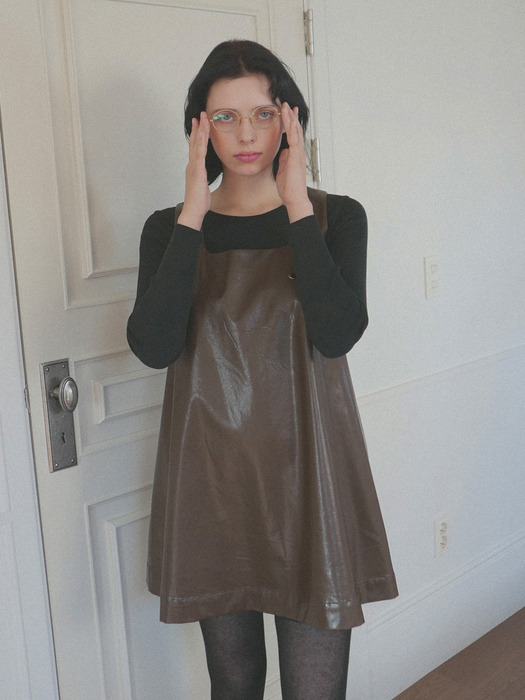 (2Color)Vegan Leather Dress