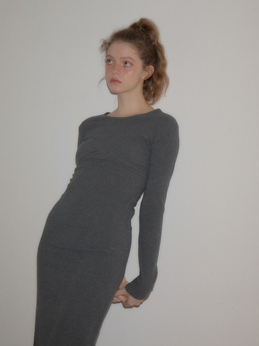 Line Point Basic Jersey Dresss_ Gray