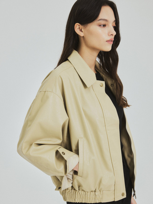 [단독] W/Vegan Leather Blouson Jacket-Beige