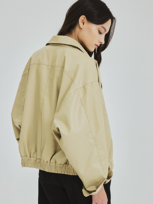 [단독] W/Vegan Leather Blouson Jacket-Beige