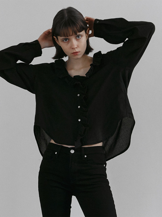 Frill cotton blouse(Black)