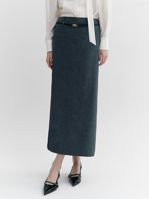 Double Waistband Maxi Skirt CHARCOAL GREY