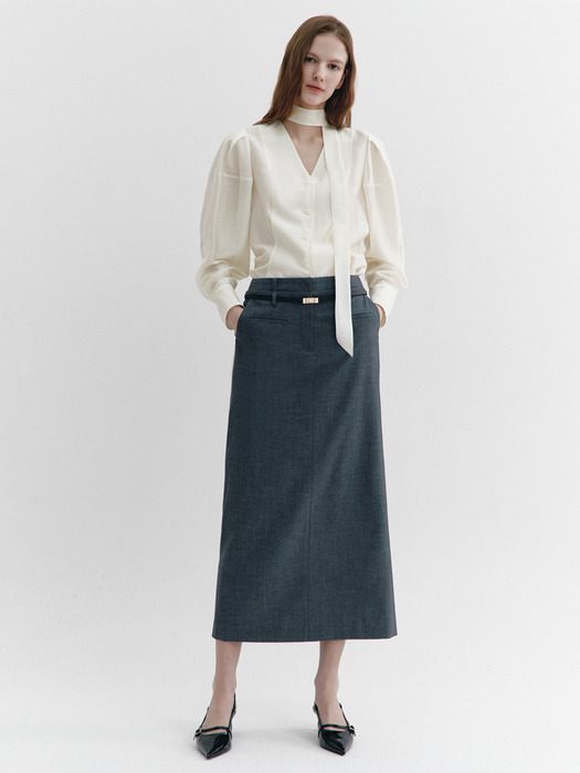 Double Waistband Maxi Skirt CHARCOAL GREY