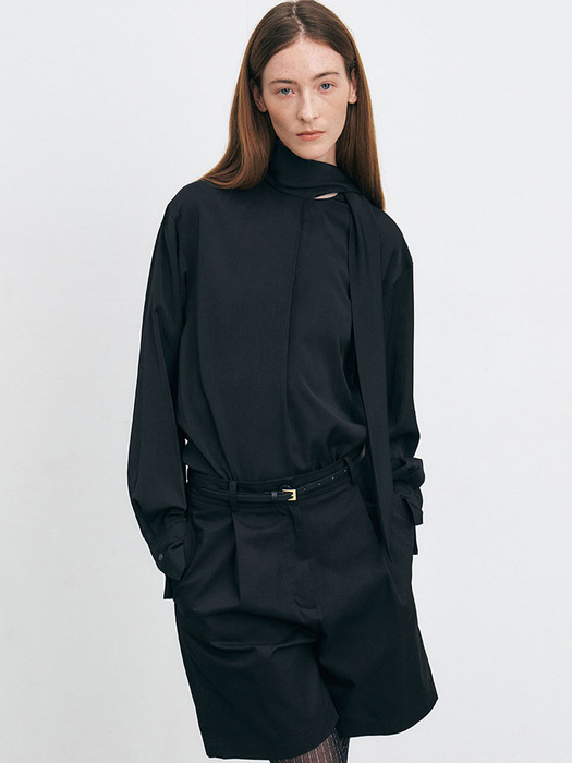 SILKY TIE DETAIL BLOUSE [IVORY][BLACK]