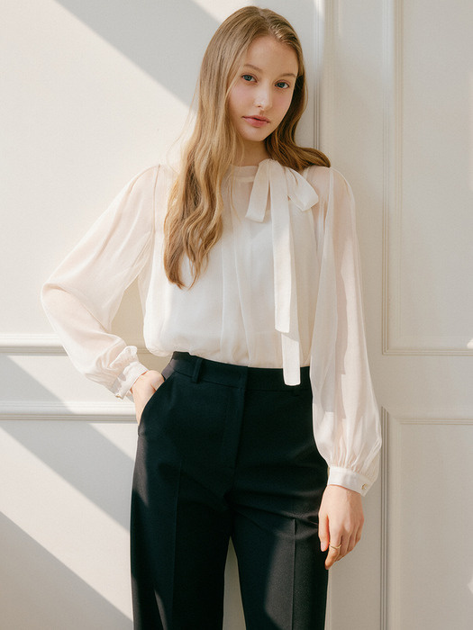 데이지 리본 타이 블라우스 / DAISY RIBBON TIE BLOUSE_2colors