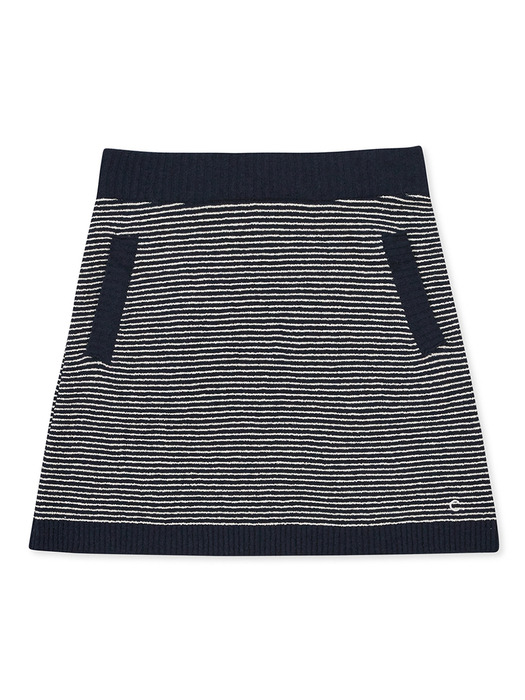 [24SS clove] Fluffy Boucle Stripe Skirt (Navy)