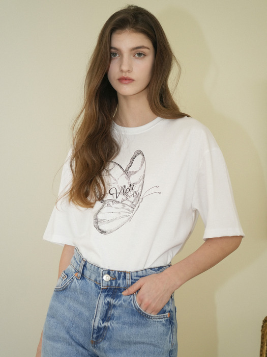 Butterfly Art Work Printing T-shirt (White)