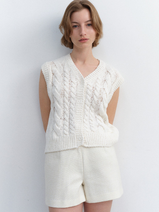 summer cotton cable knit_ivory