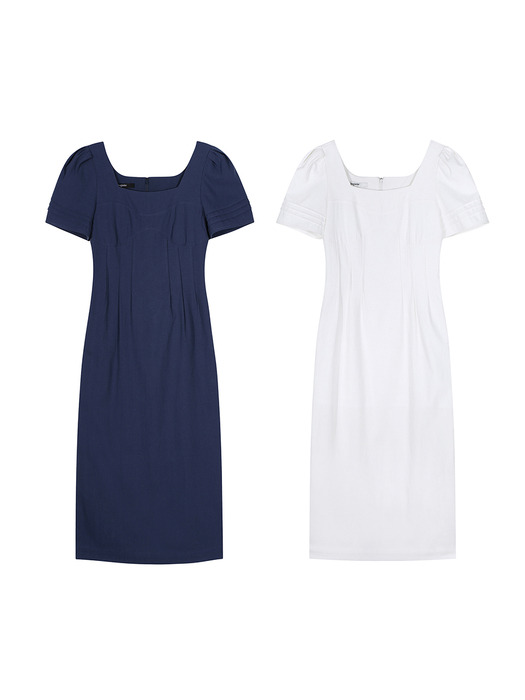 Tuck Detail Linen Dress (White)