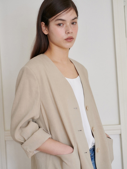 24N linen collarless minimal jacket [BE]