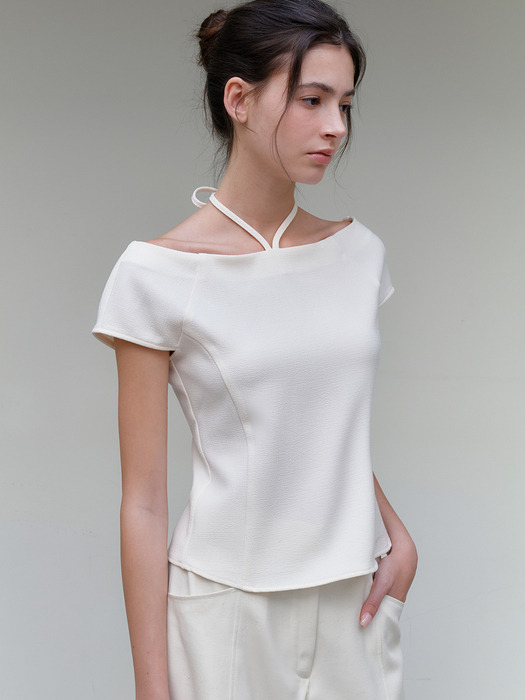 comos 1179 boat neck ribbon blouse (ivory)