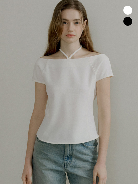 comos 1179 boat neck ribbon blouse (2color)