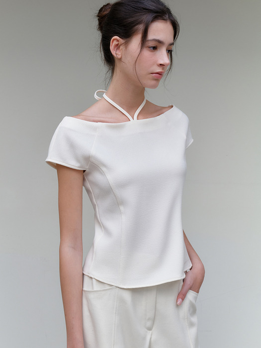 comos 1179 boat neck ribbon blouse (2color)