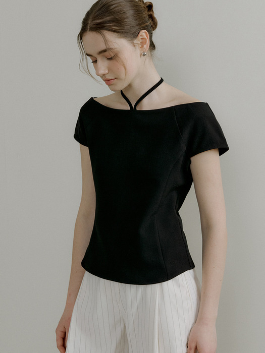 comos 1179 boat neck ribbon blouse (2color)