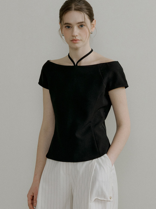 comos 1179 boat neck ribbon blouse (2color)