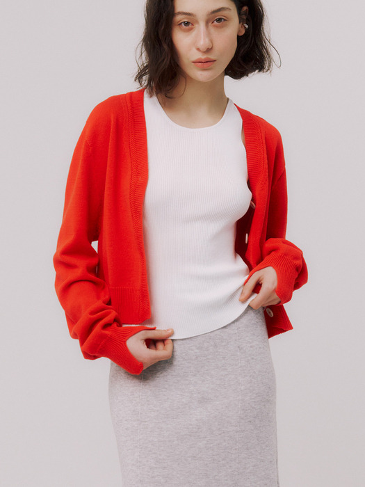 Clavicle V-neck Cardigan (Red)