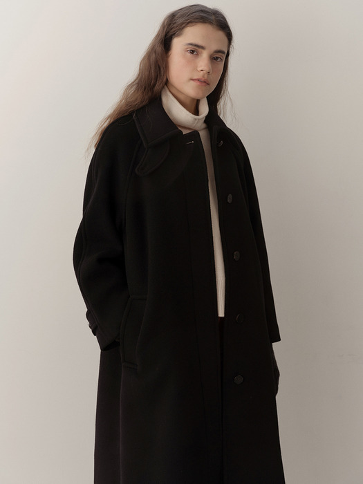 cashmere wool balmacaan coat  (black)