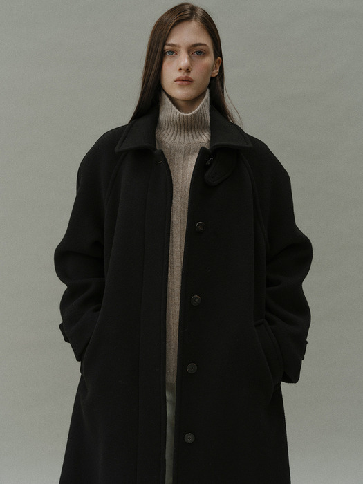 cashmere wool balmacaan coat  (black)