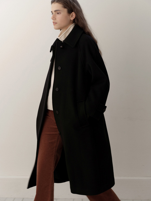 cashmere wool balmacaan coat  (black)