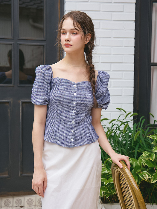 HEART NECK PUFF SLEEVES BLOUSE_BLUE